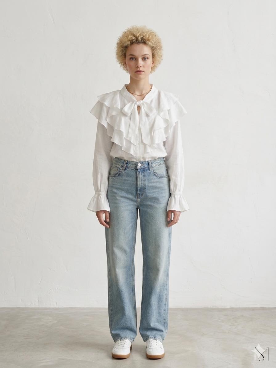 -Light linen blouse with tie