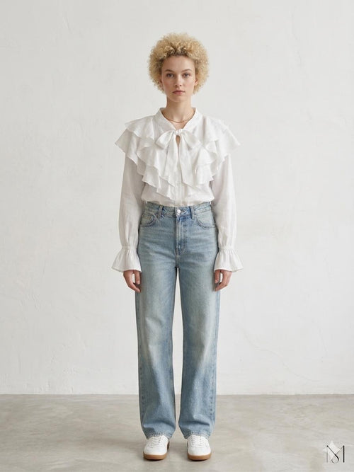 -Light linen blouse with tie